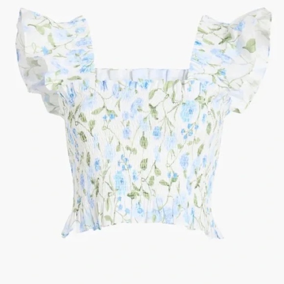 HILL HOUSE HOME Paz Cotton Poplin Floral Peony Bouquet Print Nap Top Blue Green - Picture 1 of 7